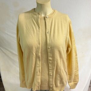 Country Shop 100% Cashmere 2 Piece Yellow Button Down Cardigan Sweater Small